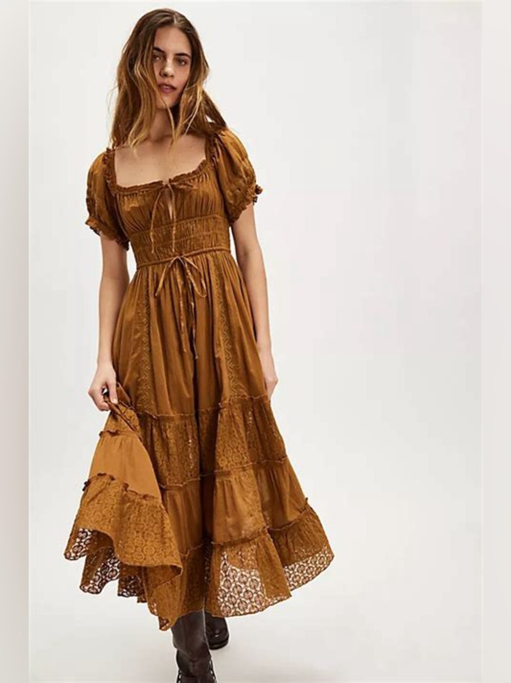 Free People Falling Sun Midi Dress | Tobacco | Small
